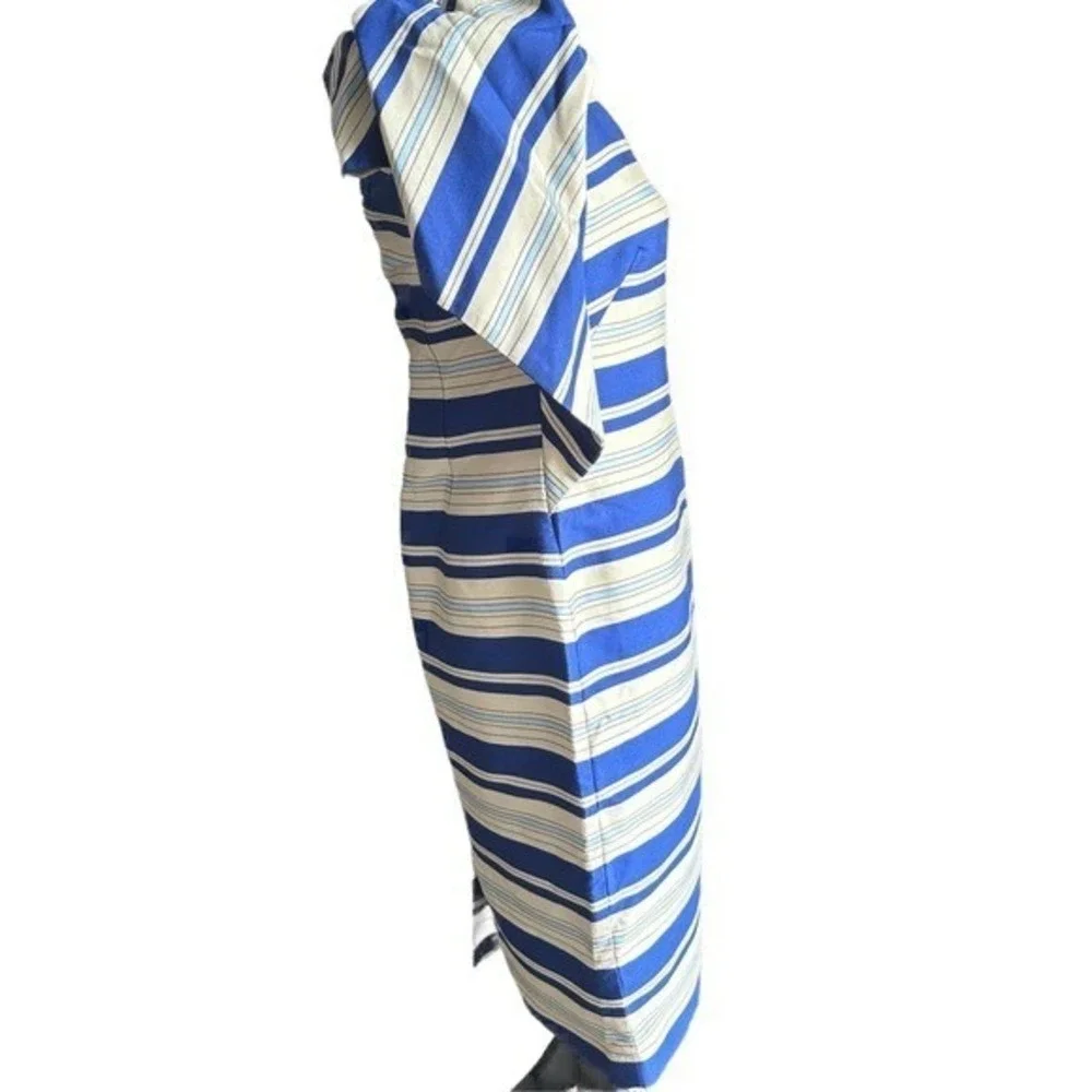 Banana Republic One Shoulder Dress NWT Women's 4 Blue Striped‎ Ruffle Sheath